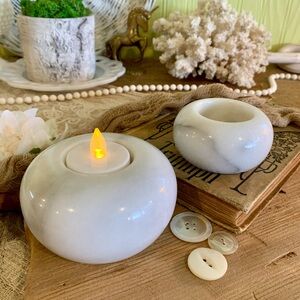 Elegant White Marble Candle Holder Set